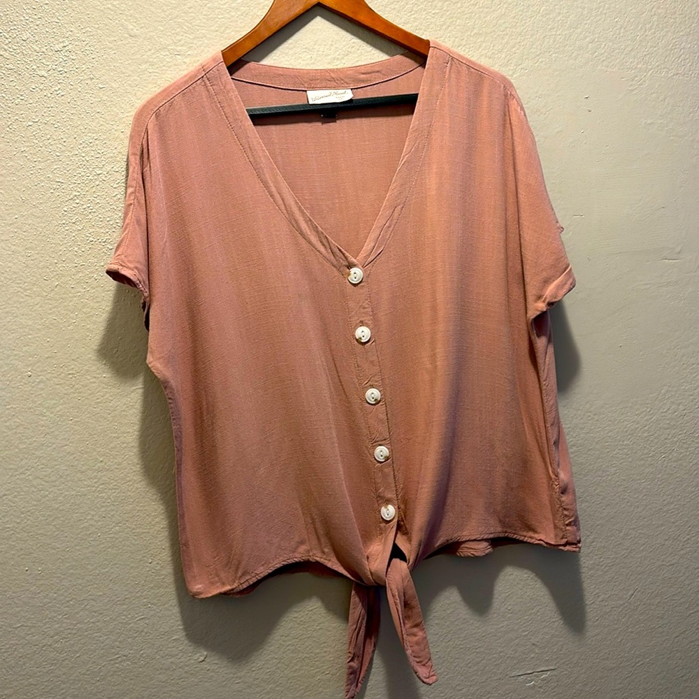 Mauve/pink button down v-neck